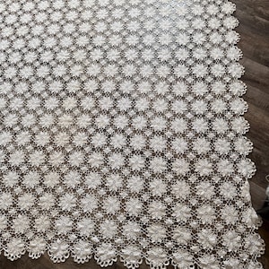 Vintage Handmade Crocheted Tablecloth Rectangle Shaped