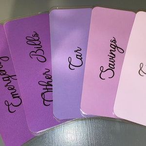 Set of 5 Purple Ombre Customizable Cash Envelopes || Choice of Laminated Clear-Back OR Solid Back || A5, A6, & A7 Sizes Available