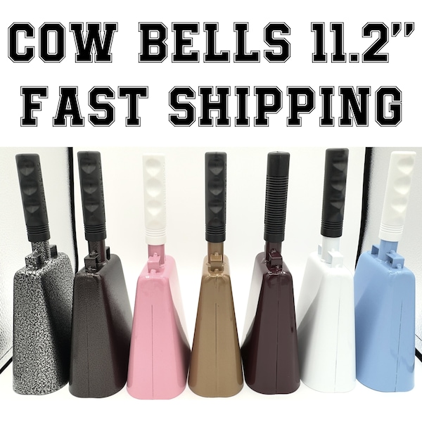 Customizable Blank Cowbell: Show Your Team Spirit! Football, Soccer, Baseball, and More! Size 11.2 Inches Tall. Extra Large