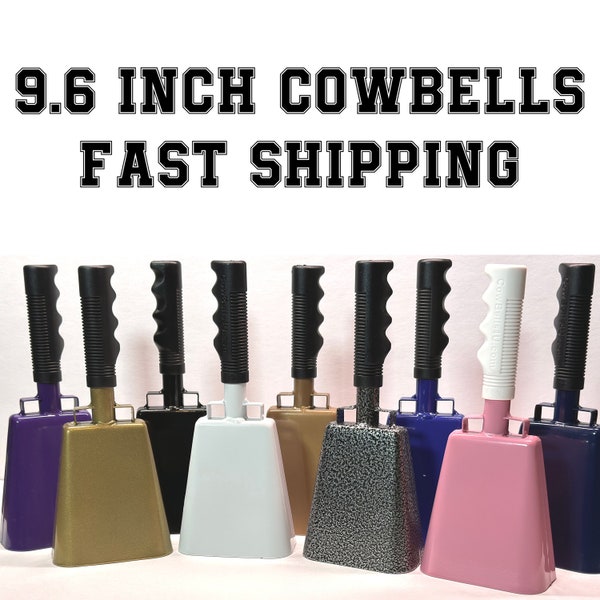 Customizable Blank Cowbell: Show Your Team Spirit! Football, Soccer, Baseball, and More! Size 9.6 Inches Tall. Large