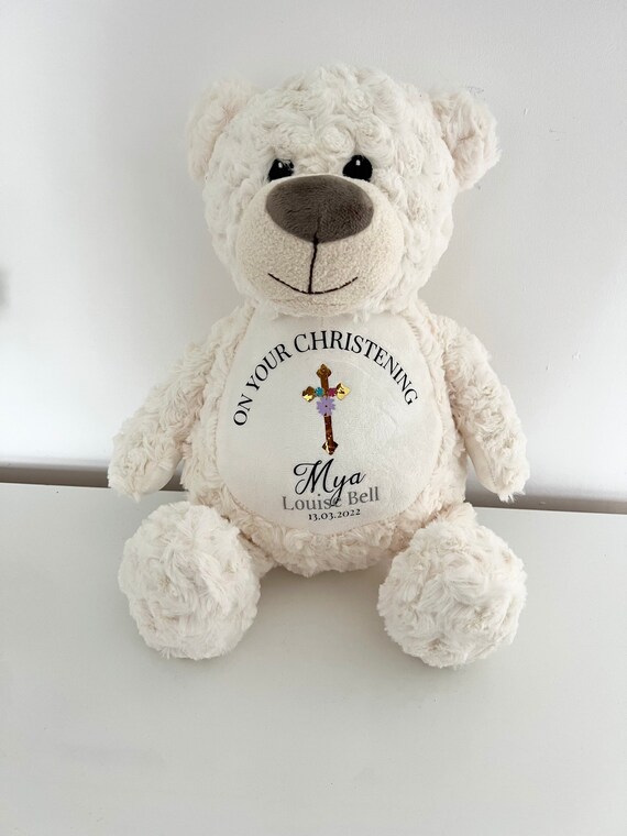 Personalised Teddy Bear Baby Birth Details and Christening Baptism Newborn Gift 