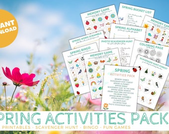 Printable activity for Kids - Spring - Printable games  and kids activities - Scavenger hunts - Memory game - Bucketlist - Kids printables