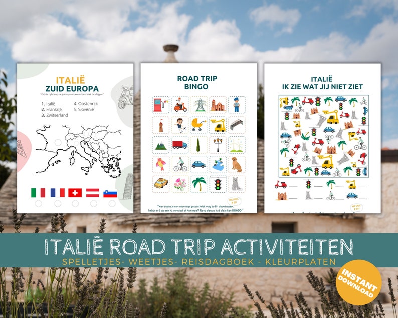 Printable Italië road trip Activiteiten voor kinderen NL, Reisspelletjes, Road Trip Spelletjes, Vakantie doeboek, Italië activiteiten image 5