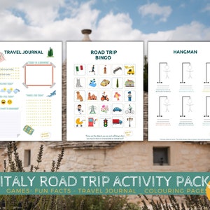 Printable Italy road trip activity pack, Travel Activities, Road Trip Games Bundle, Kids Travel Games, Kids Car Activities, Road Trip Games image 3