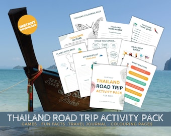 Printable Thailand road trip activity pack, Travel Activities, Road Trip Games Bundle, Kids Travel Games, Kids Car Activities English