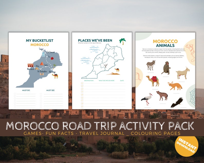 Printable Morocco road trip activity pack, Travel Activities, Road Trip Games Bundle, Kids Travel Games, Kids Car Activities,Road Trip Games image 4