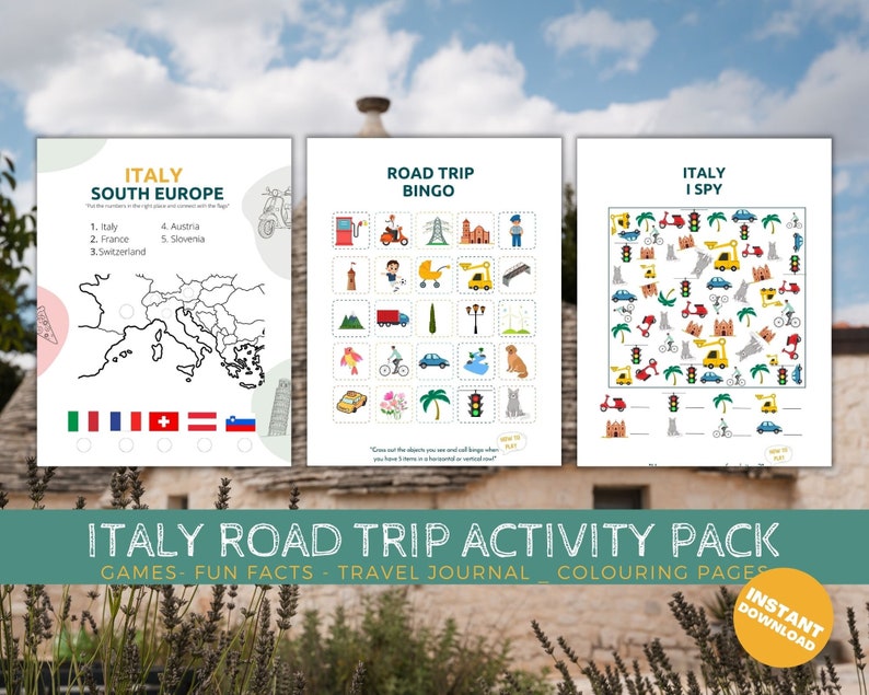 Printable Italy road trip activity pack, Travel Activities, Road Trip Games Bundle, Kids Travel Games, Kids Car Activities, Road Trip Games image 5