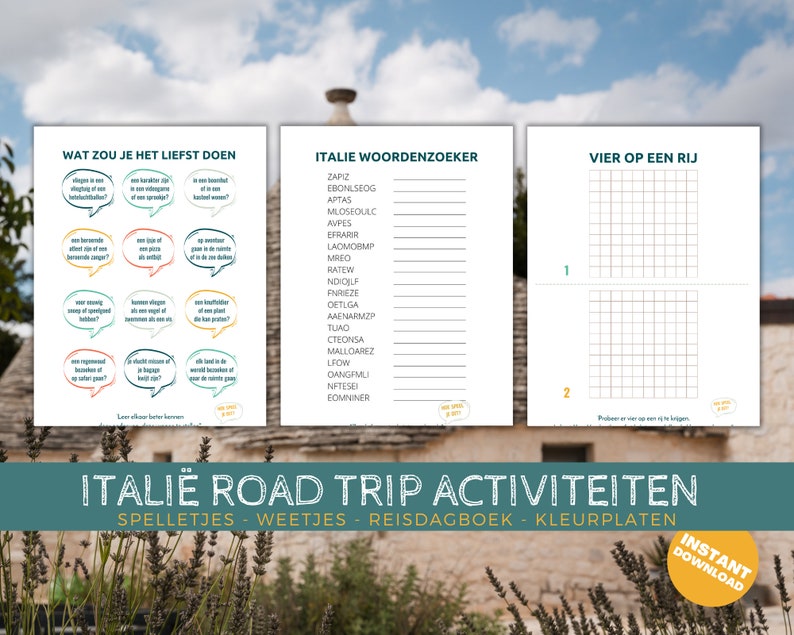 Printable Italië road trip Activiteiten voor kinderen NL, Reisspelletjes, Road Trip Spelletjes, Vakantie doeboek, Italië activiteiten image 3
