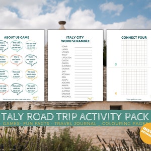 Printable Italy road trip activity pack, Travel Activities, Road Trip Games Bundle, Kids Travel Games, Kids Car Activities, Road Trip Games image 4