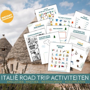 Printable Italië road trip Activiteiten voor kinderen NL, Reisspelletjes, Road Trip Spelletjes, Vakantie doeboek, Italië activiteiten image 1