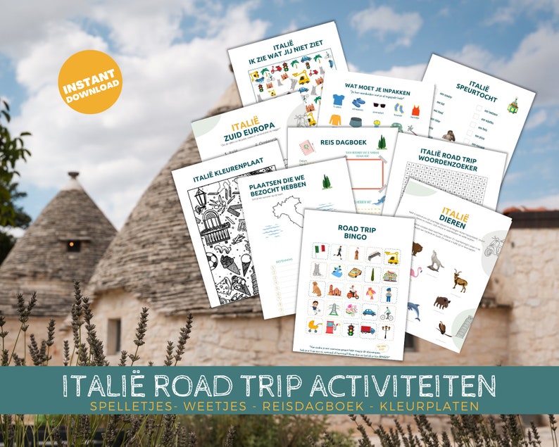 Printable Italië road trip Activiteiten voor kinderen NL, Reisspelletjes, Road Trip Spelletjes, Vakantie doeboek, Italië activiteiten image 1