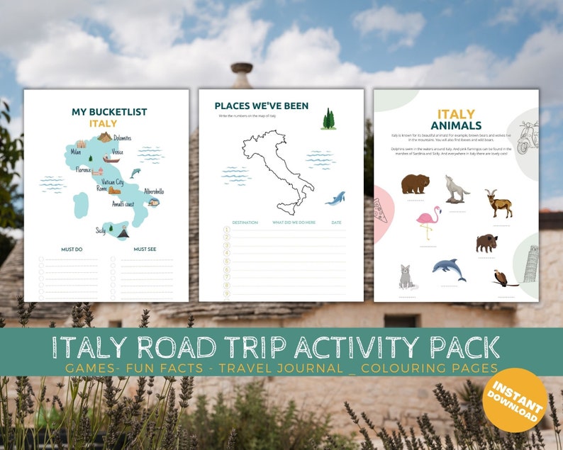 Printable Italy road trip activity pack, Travel Activities, Road Trip Games Bundle, Kids Travel Games, Kids Car Activities, Road Trip Games image 6