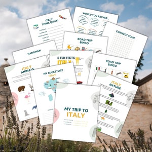 Printable Italy road trip activity pack, Travel Activities, Road Trip Games Bundle, Kids Travel Games, Kids Car Activities, Road Trip Games image 2
