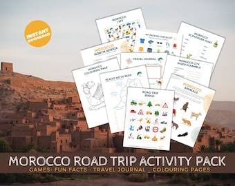 Printable Morocco road trip activity pack, Travel Activities, Road Trip Games Bundle, Kids Travel Games, Kids Car Activities,Road Trip Games