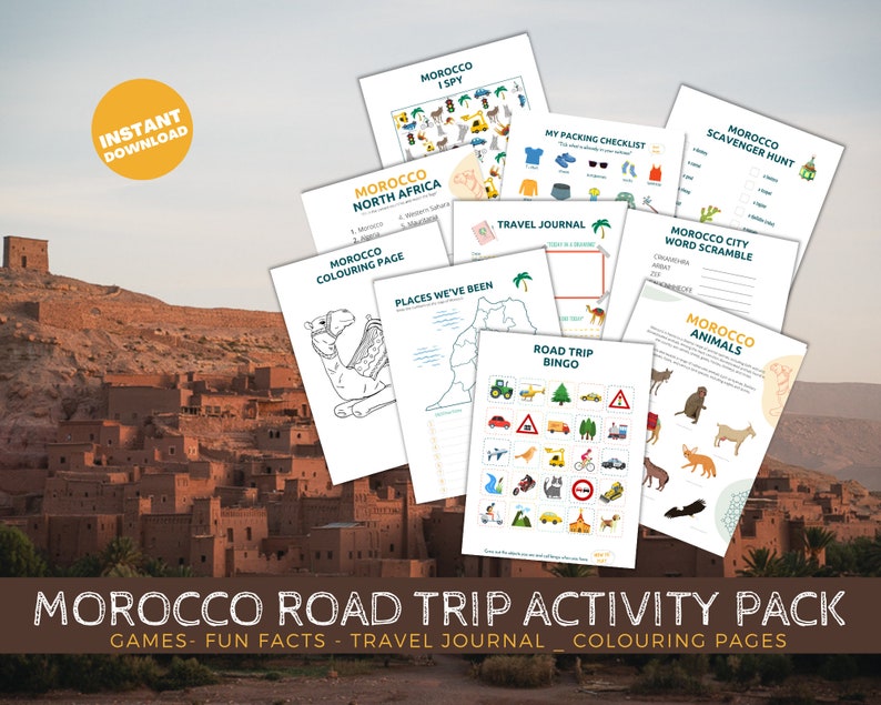 Printable Morocco road trip activity pack, Travel Activities, Road Trip Games Bundle, Kids Travel Games, Kids Car Activities,Road Trip Games image 1