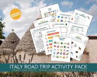 Printable Italy road trip activity pack, Travel Activities, Road Trip Games Bundle, Kids Travel Games, Kids Car Activities, Road Trip Games