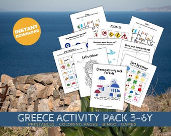 Printable Greece Activity Pack for Kids (Ages 3-6) | Preschool activities for kids who are traveling or living in Greece | Activity Bundle