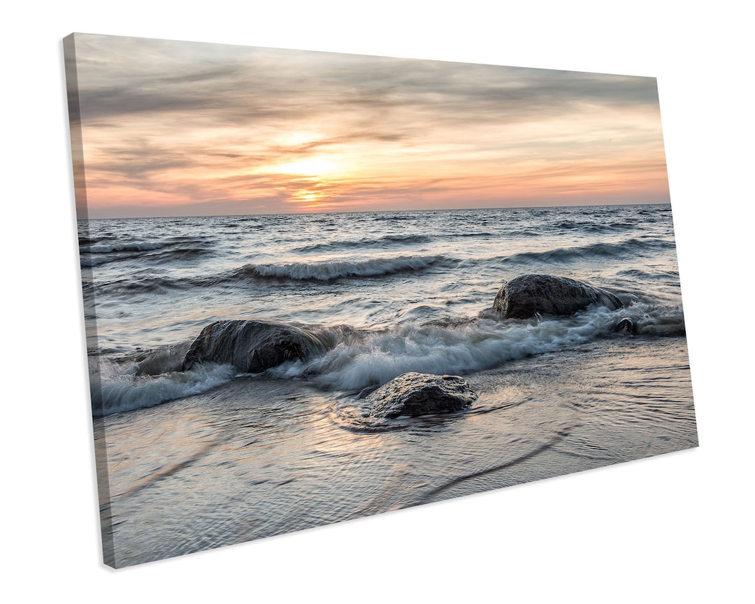 Sea and Pebbles Sunset Bathroom Beach CANVAS ART PRINT Box - Etsy