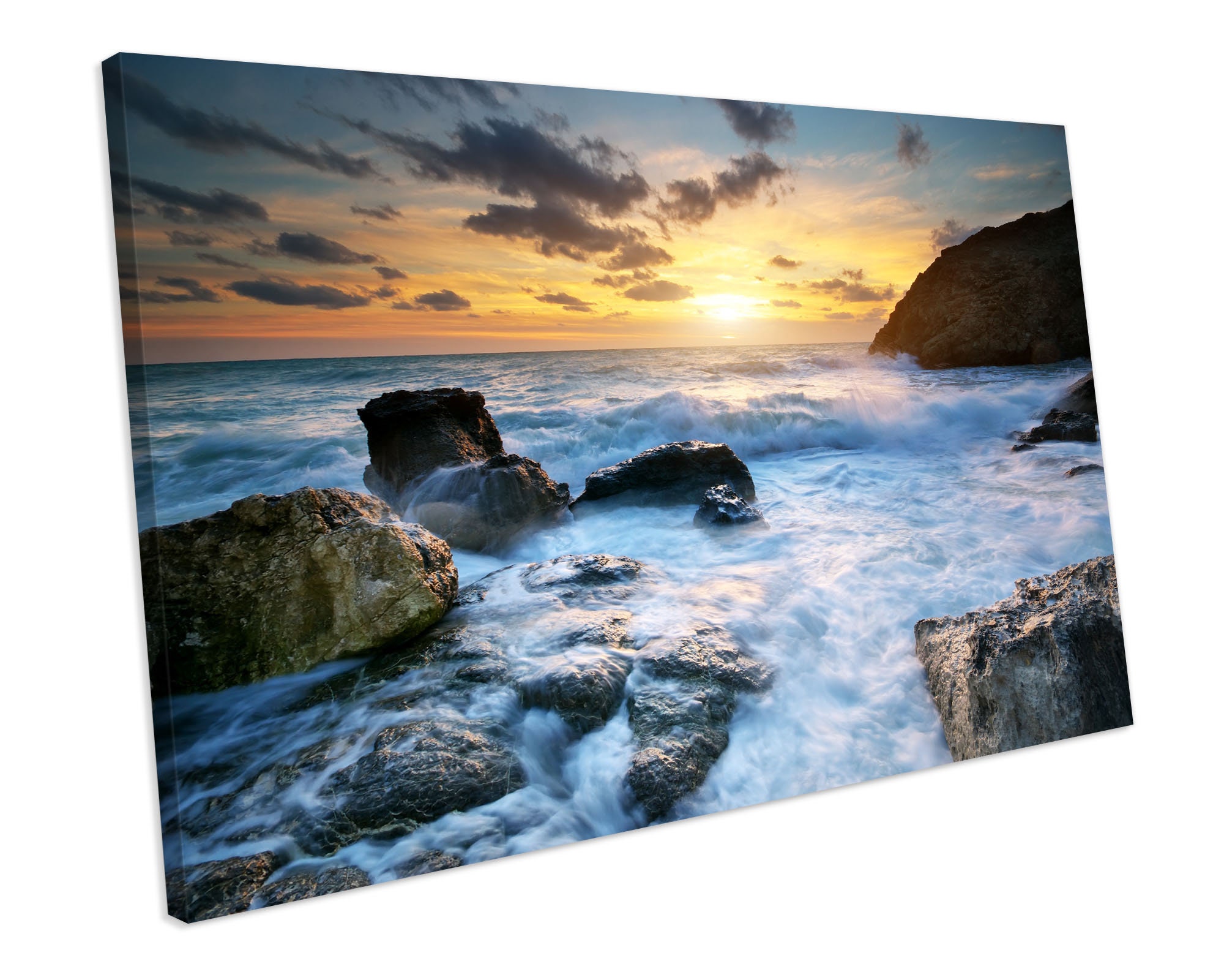 Beach SEASCAPE SUNSET  Canvas Art Print Box Framed Picture Wall Hanging BBD 