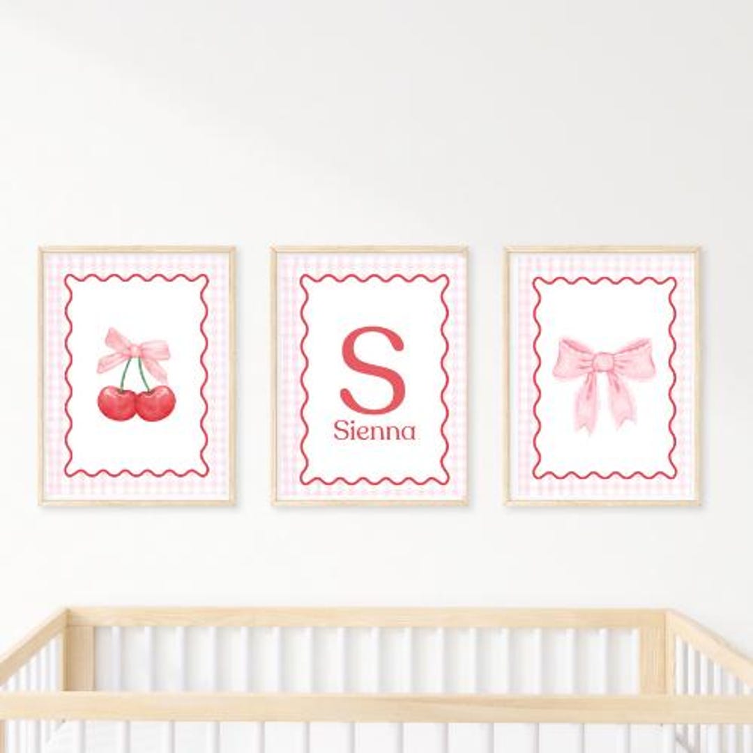 Personalized Girl Nursery Wall Art Set of 3 | Pink Cherry Nursery ...