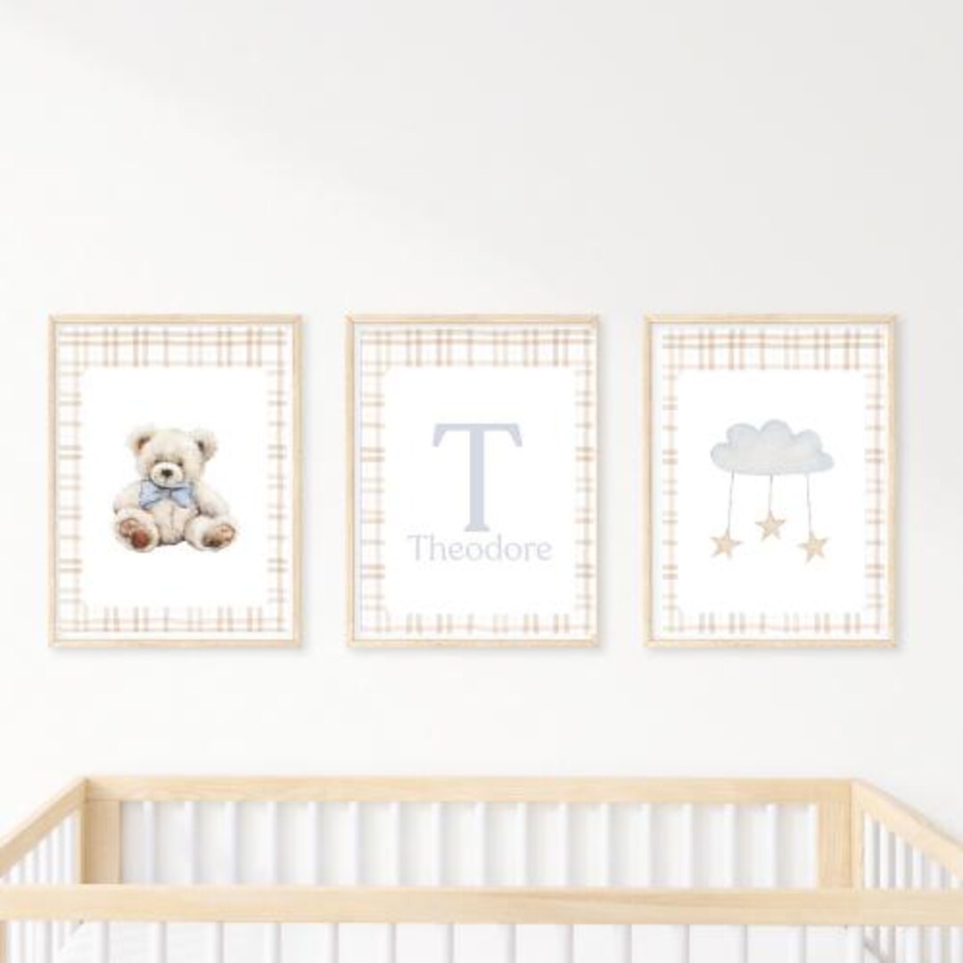 Personalized Nursery Wall Art Set of 3 | Teddy Bear Nursery Prints ...