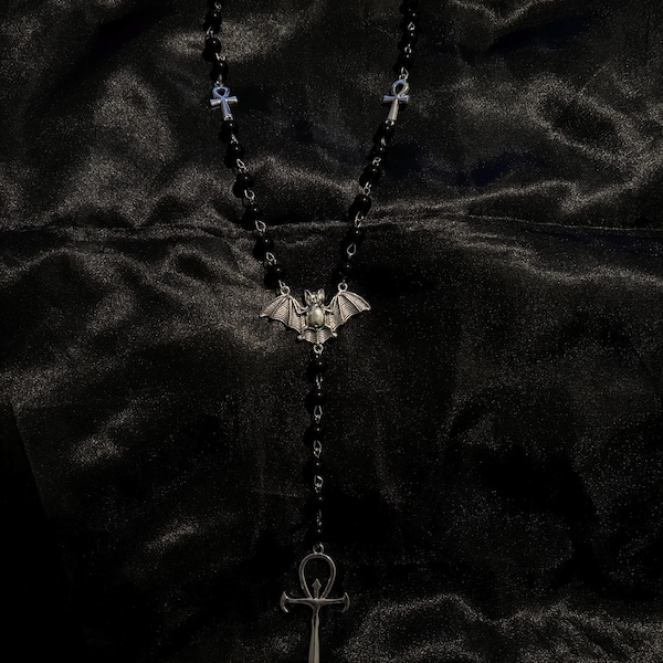 bat ankh rosary necklace || gothic jewellery || gothic || alternative || goth || vampire || witch || halloween jewellery || alt jewellery