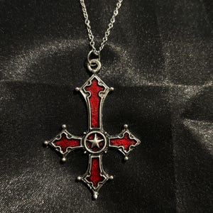 red inverted cross necklace || gothic jewellery || gothic || alternative || goth || witch || halloween jewellery || alt jewellery