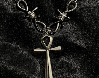 barbed wire ankh cross necklace || gothic jewellery || gothic || alternative || goth || vampire || witch || jewellery || alt jewellery