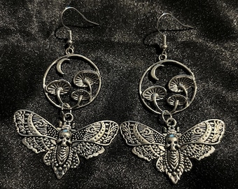 Mushroom Moth Earrings | Gothic Alternative Alloy Drop Earrings