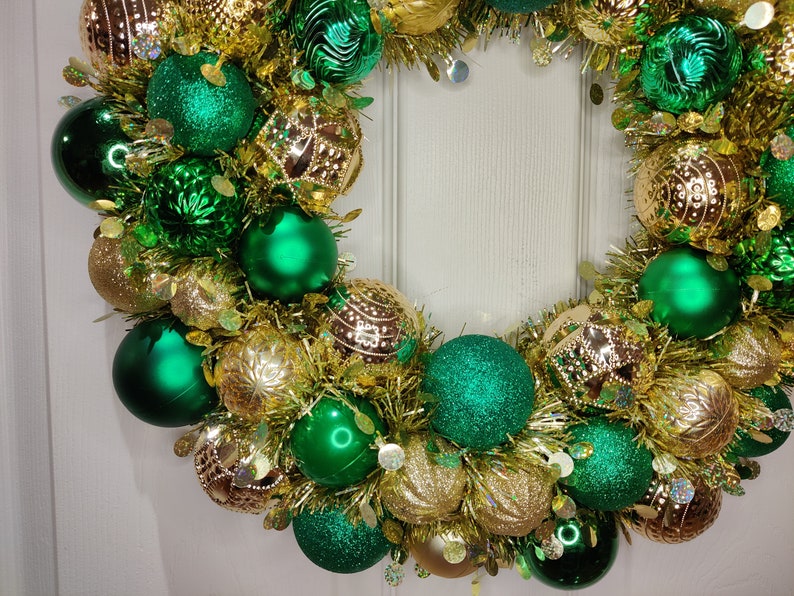 Ornament Ball Wreath Gold and Green Holiday Decoration Etsy