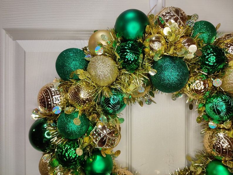 Ornament Ball Wreath Gold and Green Holiday Decoration Etsy