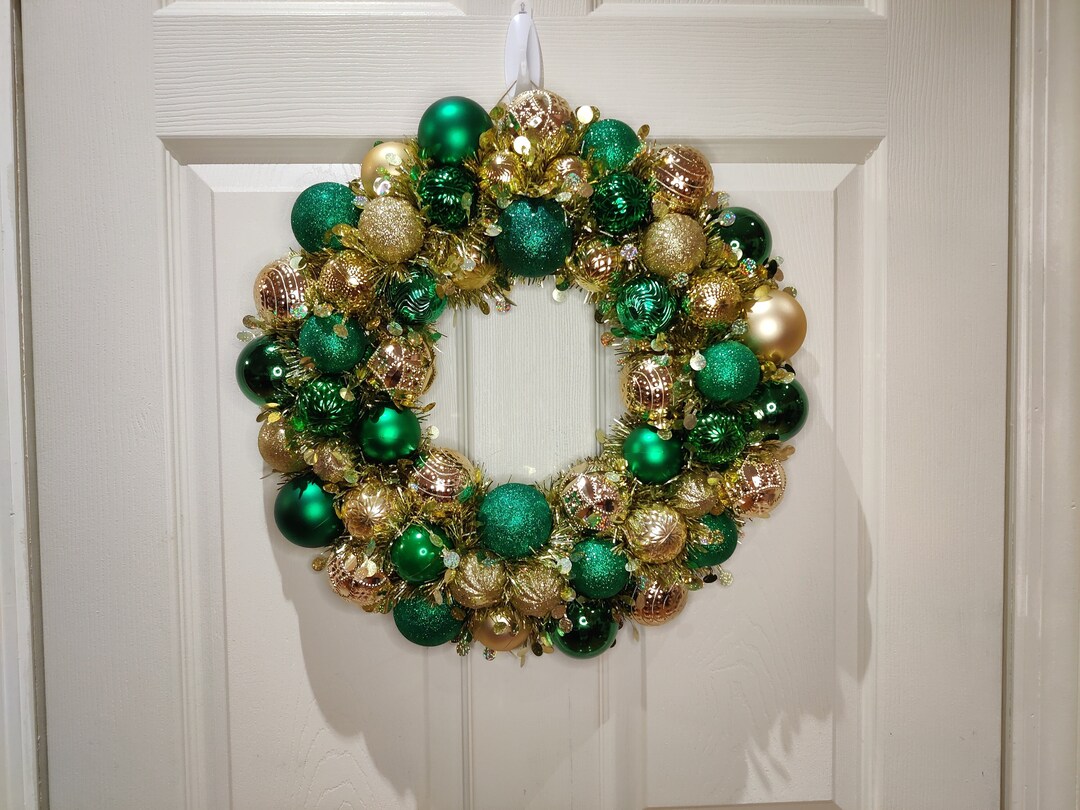 Ornament Ball Wreath Gold and Green Holiday Decoration Etsy