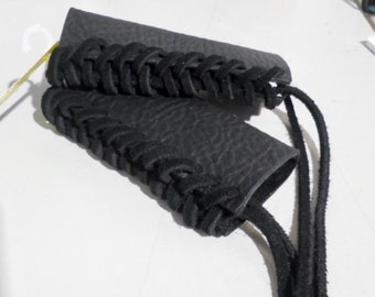 100% Buffalo Leather Harley Davidson Motorcycle Grip Covers, No Fringe, All Black