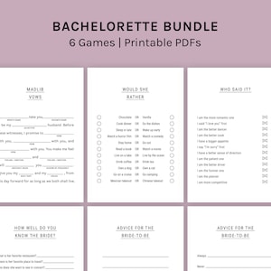 6 Bachelorette Party Games Bundle - Party Games, Instant Download, Printable, Minimal