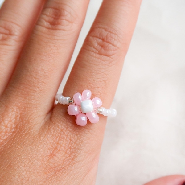 Beaded Flower Stretch Rings