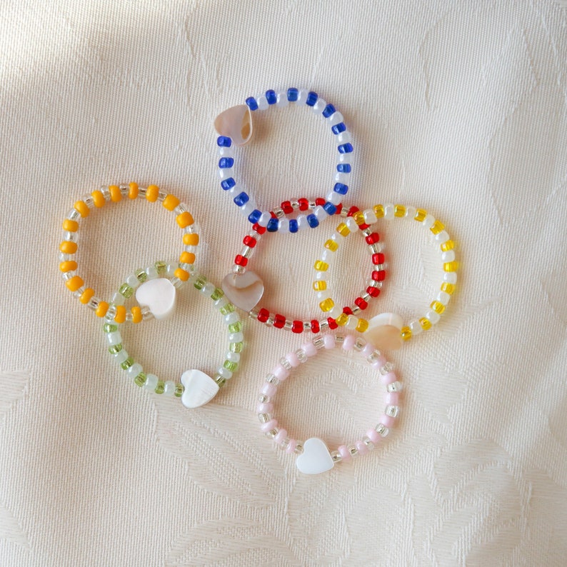 Colorful Beaded Heart Rings - Etsy