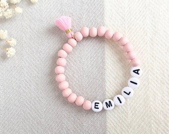 Personalised Kids Bracelet, Custom Name Bracelet, Pink Bead Bracelet, Bracelet for Girls Gift, Toddler Bracelet