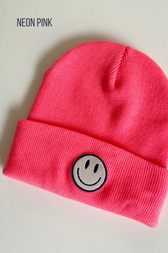 Pink Smiley Beanie Smiley Face Patch 