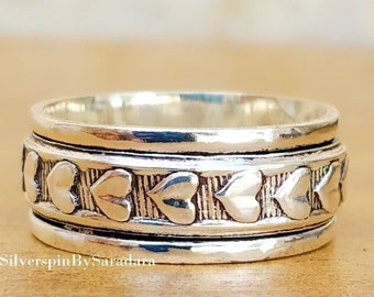 Sterling Silver Heart Spinner Ring: Handmade Meditation Fidget Ring