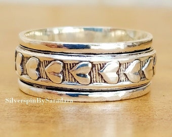 Spinner Ring, 925 Sterling Silver Ring, Meditation Ring, Handmade Ring, Heart Ring, Anxiety Ring, Promise Ring, Thumb Ring, Fidget Ring,SS43