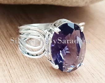 Handmade Faceted Amethyst Ring: 925 Sterling Silver Bezel Setting