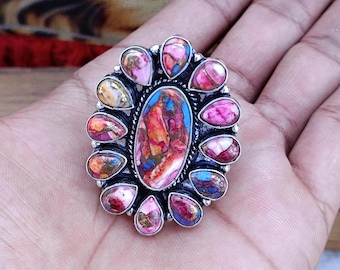 Handmade Sterling Silver Oyster Copper Turquoise Ring - Kingman Dahlia