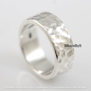 925 Sterling silver handmade 4,6,8,10,12mm hammered band ring 925 hammer finish silver ring.