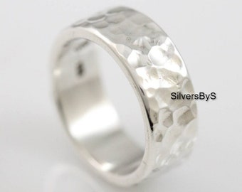 925 Sterling silver handmade 4,6,8,10,12mm hammered band ring 925 hammer finish silver ring.