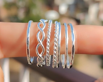 Sterling Silver Stackable Rings Set - Dainty Trendy Rings