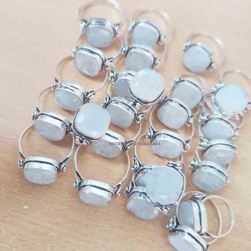 Handmade Sterling Silver Moonstone Ring: Square Gemstone, June Birthstone