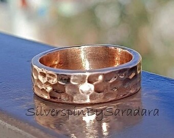 Handmade Wide Band Copper Ring: Hammered Boho Jewelry
