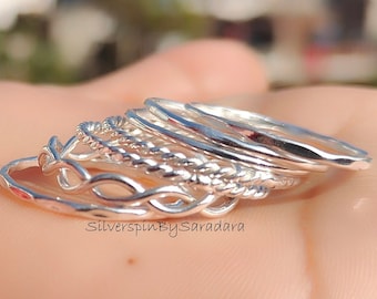 925 Sterling Silber Ringe, Stapelringe, Ringset, zierliche Ringe, Stapelring Set, Ringset, stapelbar, Ringset, fünf Ringset