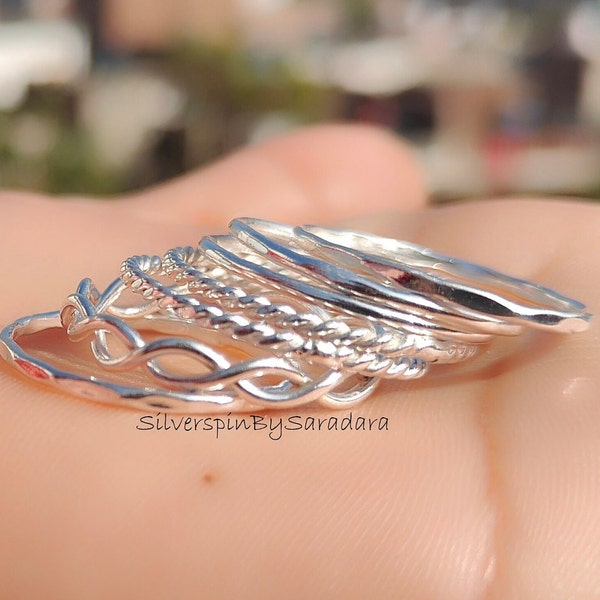 925 Sterling Silver Stackable Rings Stackable Ring Sets, Sterling Silver Rings, Stacking Ring Set, Dainty Rings, Trendy Rings, Five Ring Set