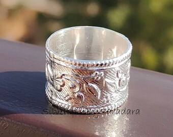 Flower Band Ring, 925 Sterling Silver Ring, Designer Ring, Handmade Ring, Thumb Ring, Gift for Her, Present for Her, Gift for Mother